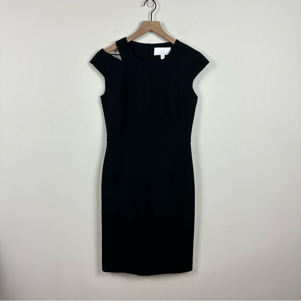 Boss Hugo Boss Asymmetrical Shoulder Little Black Knee Length Dress, 6